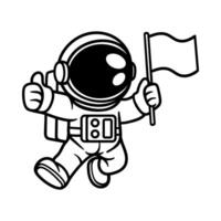 fun cartoon character of fly astronaut with flag isolated drawing line art style sketch classic vintage design illustration vector