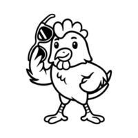 fun cartoon of cool style chicken isolated drawing line art style sketch classic vintage design illustration vector