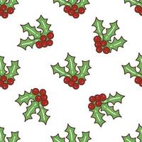 Seamless pattern with sprig of holly berry. doodle vector