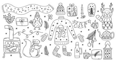 Set of winter season elements on white background vector