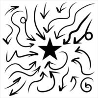 Hand drawn arrow collection. Mark here. Arrow doodle. vector