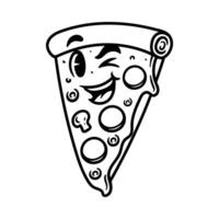 fun cartoon character of pizza with happy face isolated drawing line art style sketch classic vintage design illustration vector
