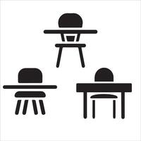 Black and White Chair and Desk Icon Set vector