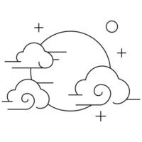 Oriental moon and clouds thin line icon. Chinese style sky, moon, and clouds illustration vector