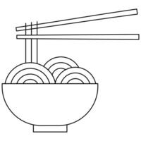 Noodles with chopsticks icon. Simple noodle logo thin line icon flat design. Noodle in bowl with chopstick illustration vector