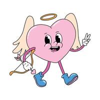 cute retro cartoon character of cupid heart for Valentine's day poster, print, card, sticker, invitation, sublimation. etc. EPS 10 vector