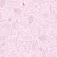 Valentine's day pink seamless pattern with monochrome doodles for wallpaper, textile prints, scrapbooking, backgrounds, digital paper, wrapping paper, etc. EPS 10 vector