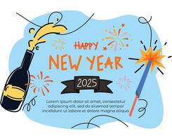 hand draw new year 2025 greeting background or new year doodle with firework illustration vector
