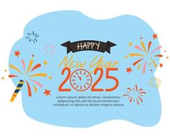 hand draw new year doodle background with firework illustration vector