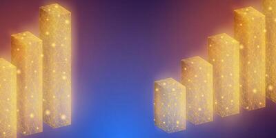 Bar diagrams in low poly particle style are suitable for presentation backgrounds, banners, social media posts about business development analysis and profit reports vector