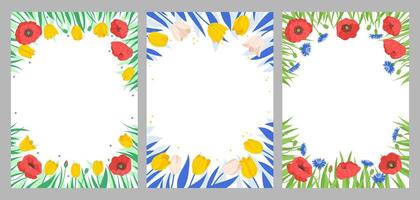 Set of spring botanical vertical backgrounds. Postcard template. Background with flowers. Hand drawn illustration with space for text vector
