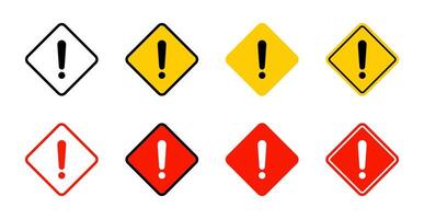Attention warning icon set collection in flat design. Caution sign symbol vector