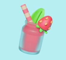 3D Strawberry Smoothie Jar with Straw vector
