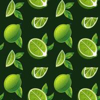 Lime Fruit Seamless Pattern on Dark Background vector