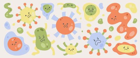 Cartoon bacteria, viruses, and microorganisms with angry expressions vector