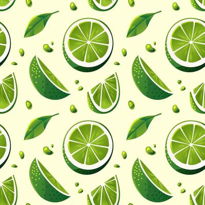 Seamless Lime and Leaf Pattern on Yellow