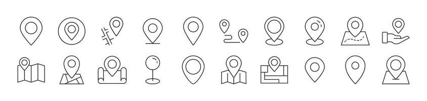 Pack of Line Icons of Map Pin. Editable Stroke. Minimalistic Linear Pictogram for Design of Cards, Apps, Banners, Posts vector