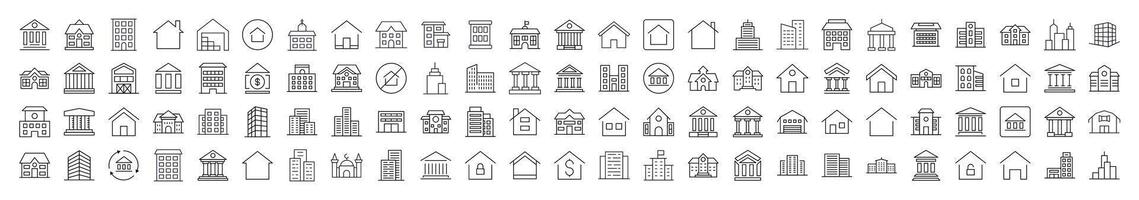 Different Constructions Line Icon Pack. Editable Stroke. Minimalistic Linear Pictogram for Design of Cards, Apps, Banners, Posts vector