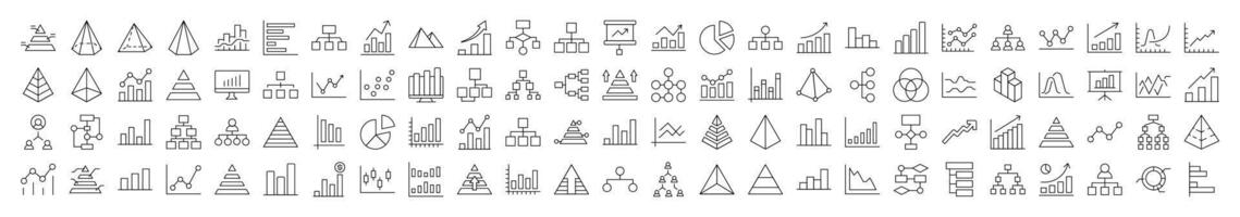 Pie Chart, Hierarchy, Pyramid Set of Thin Icons. Editable Stroke. Suitable for Web Sites, Books, Cards, Apps vector
