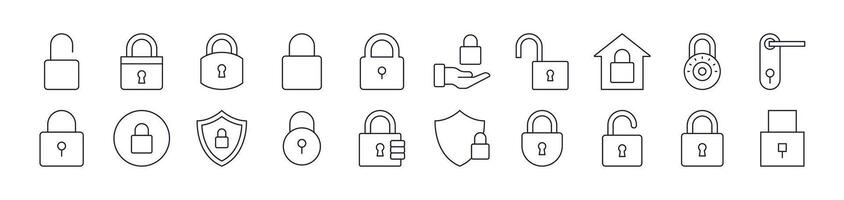 Bundle of Line Icons of Lock. Editable Stroke. Minimalistic Linear Pictogram for Design of Cards, Apps, Banners, Posts vector