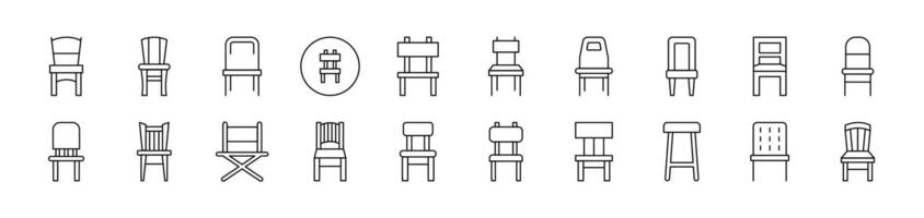Chair for Rooms Thin Icons Collection. Editable Stroke. Suitable for Web Sites, Books, Cards, Apps vector