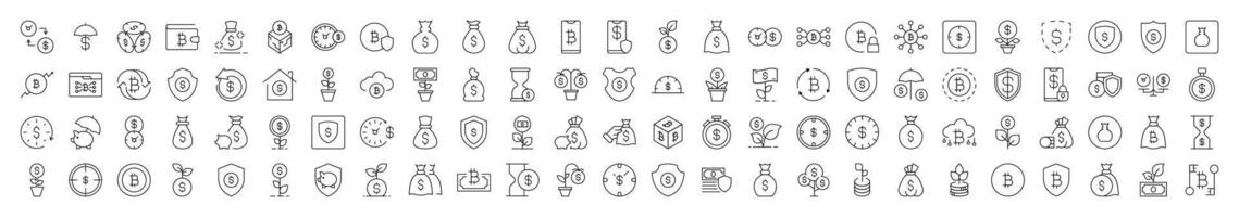Insurance and Money Savings Icon Pack. Contains Icons of Dollar, Shield, Bag, Wallet that Can Be Used for Design of Cards, Posts, Apps, Web Sites vector