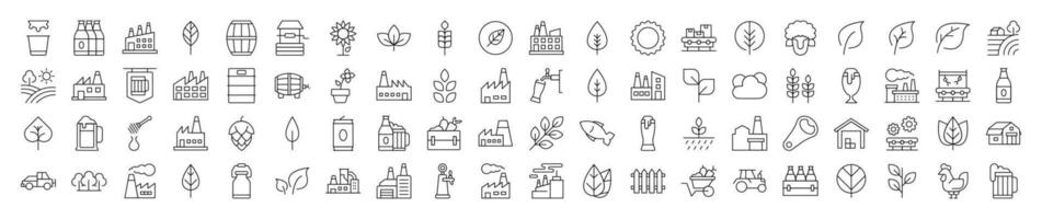 Agriculture Related Outline Simple Linear Image Collection. Editable Stroke. Suitable for Web Sites, Books, Cards, Apps. Contains Icons of Tractor, Plantation, Harvest vector