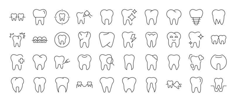 Tooth Line Icon Bundle. Editable Stroke. Minimalistic Linear Pictogram for Design of Cards, Apps, Banners, Posts vector