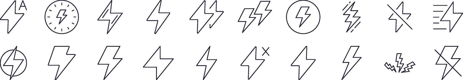 Pack of Line Icons of Lightning. Editable Stroke. Minimalistic Linear Pictogram for Design of Cards, Apps, Banners, Posts vector