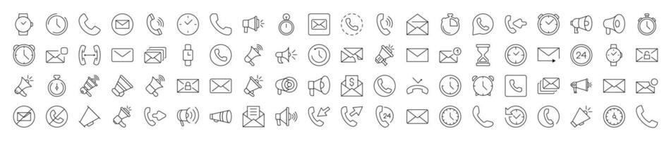 Contact Us and Interface Line Icon Pack. Editable Stroke. Minimalistic Linear Pictogram for Design of Cards, Apps, Banners, Posts vector