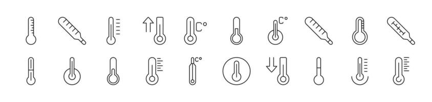 Thermometer Icon Set for UI, Placards, Books, Apps. Editable Stroke. Suitable for Web Sites, Books, Cards, Apps vector