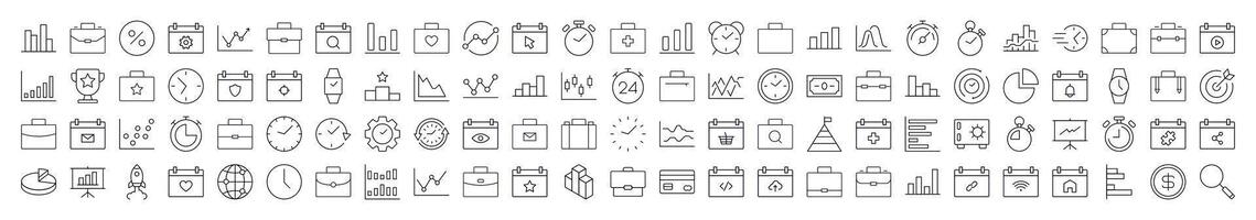 Briefcase, Clock, Startup, Analyzing, Management Outline Style Icons for Design, Cards, Apps, Social Networks vector