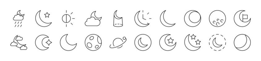 The Moon and Crescent Related Icon Set. Editable Stroke. Suitable for Web Sites, Books, Cards, Apps vector
