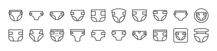 Diapers Pack of Thin Icons. Editable Stroke. Suitable for Web Sites, Books, Cards, Apps vector