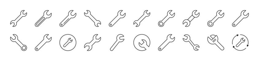Wrench Line Icon Collection. Editable Stroke. Minimalistic Linear Pictogram for Design of Cards, Apps, Banners, Posts vector