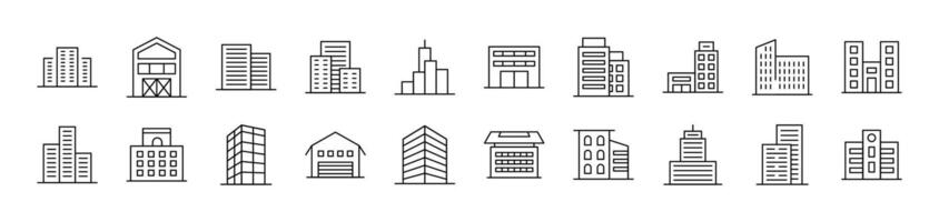 Bundle of Line Icons of Building. Editable Stroke. Minimalistic Linear Pictogram for Design of Cards, Apps, Banners, Posts vector