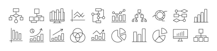 Diagrams, Pie Charts, Progress Bars Simple Icon Collection. Editable Stroke. Perfect for Infographics, Articles, Books, Flyers, Banners vector