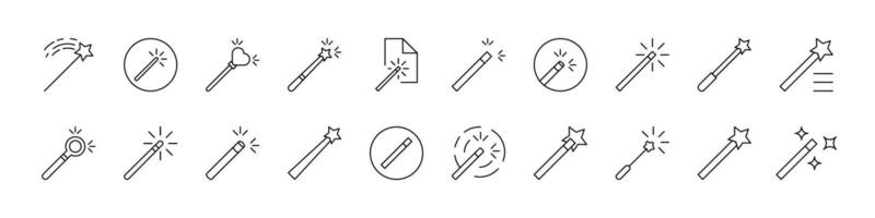 Magic Wand Icon Set for UI, Placards, Books, Apps. Editable Stroke. Suitable for Web Sites, Books, Cards, Apps vector