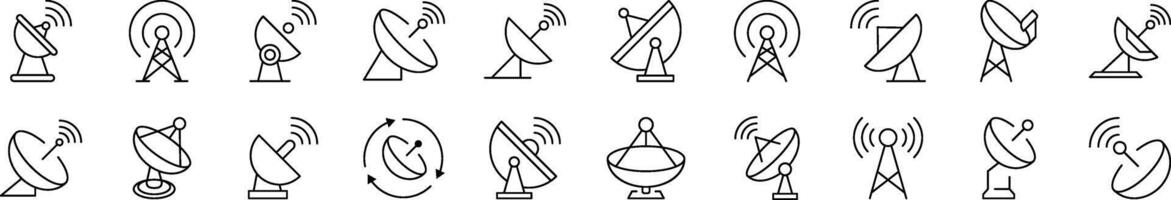 Satellite Dish Line Icon Pack. Editable Stroke. Minimalistic Linear Pictogram for Design of Cards, Apps, Banners, Posts vector