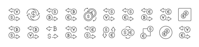 Currency Exchange Outline Icon Collection. Editable Stroke. Perfect for Infographics, Articles, Books, Flyers, Banners vector