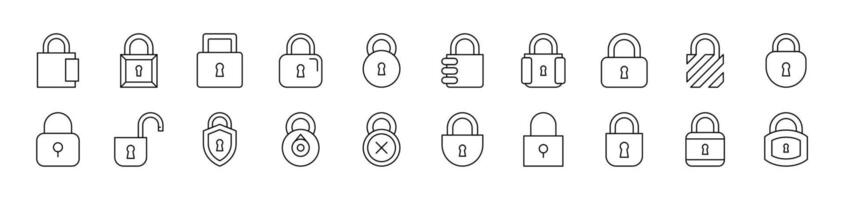 Padlock and Lock Collection of Thin Icons. Editable Stroke. Suitable for Web Sites, Books, Cards, Apps vector