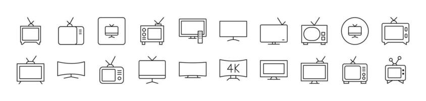 Pack of Line Icons of Tv Set. Editable Stroke. Minimalistic Linear Pictogram for Design of Cards, Apps, Banners, Posts vector