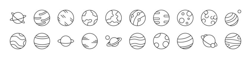 Planets and Celestial Bodies Outline Simple Linear Image Collection. Editable Stroke. Suitable for Web Sites, Books, Cards, Apps vector