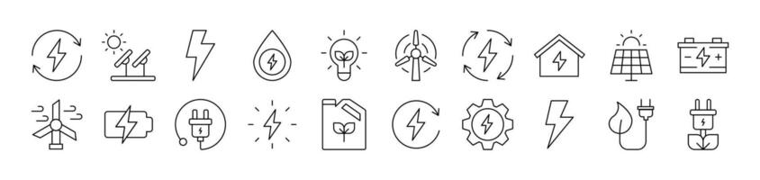 Collection of Images of Green Energy Drawn with Thin Line for apps, web sites, banners, infographics and other types of design vector