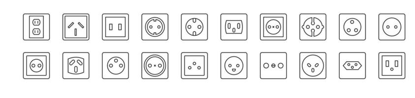 Pack of Line Icons of Outlet. Editable Stroke. Minimalistic Linear Pictogram for Design of Cards, Apps, Banners, Posts vector