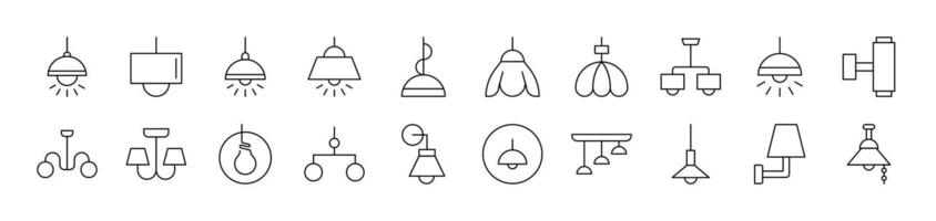 Lamps and Chandeliers Collection of Thin Icons. Editable Stroke. Suitable for Web Sites, Books, Cards, Apps vector