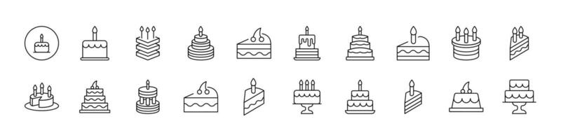 Various Cakes Simple Isolated Line Icons Collection. Editable Stroke. Suitable for Web Sites, Books, Cards, Apps vector
