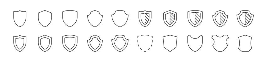 Bundle of Line Icons of Shield. Editable Stroke. Minimalistic Linear Pictogram for Design of Cards, Apps, Banners, Posts vector