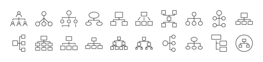 Mind Map or Hierarchy Related Icon Set. Editable Stroke. Suitable for Web Sites, Books, Cards, Apps vector