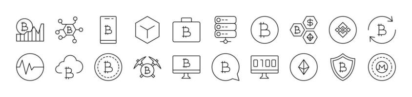 Cryptocurrency and Bitcoin Picture Collection. Editable Stroke. Perfect for Infographics, Articles, Books, Flyers, Banners vector